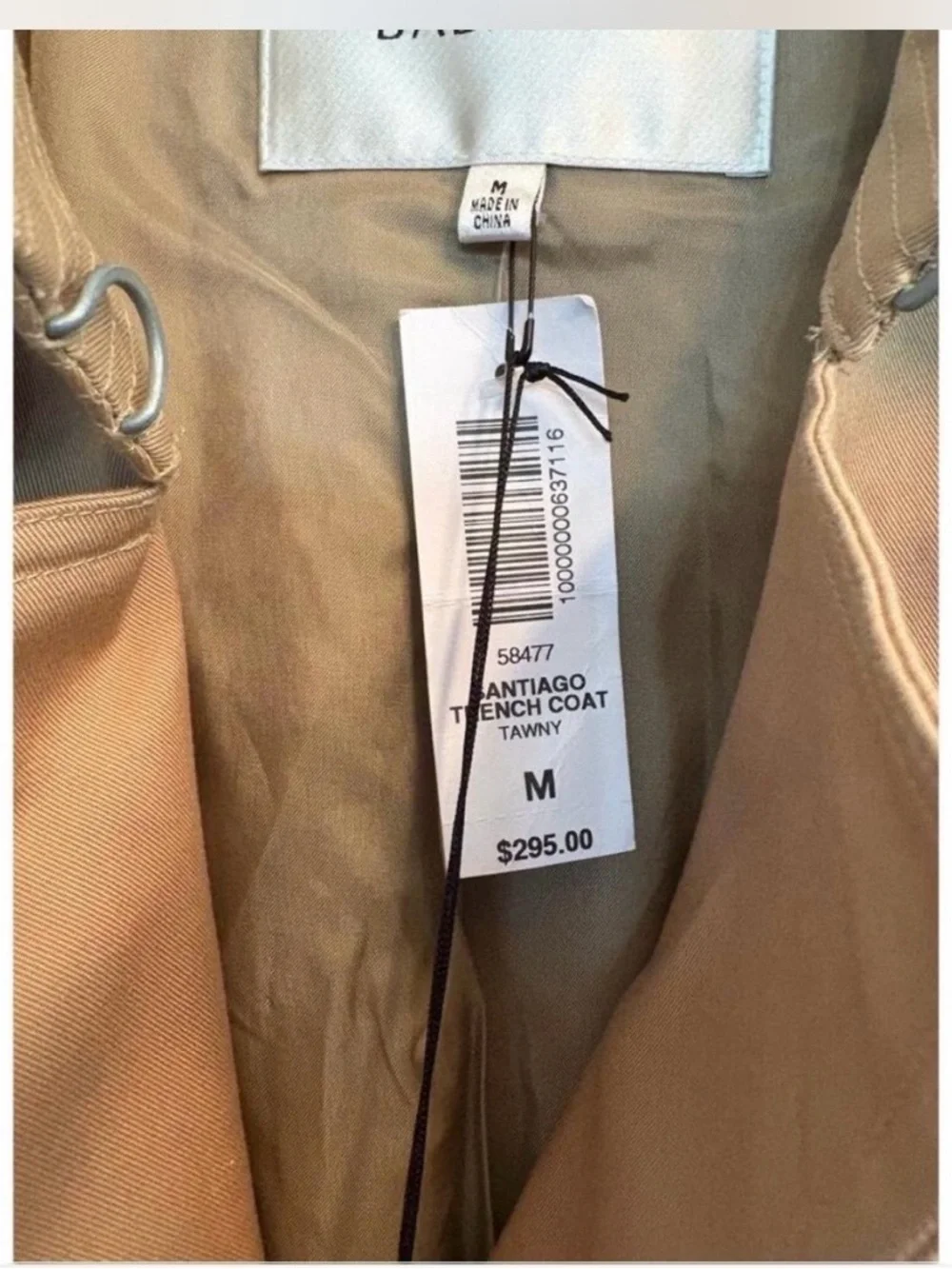 Aritzia Classic Tan Double-Breasted Trench Coat with Belt - Picture 3 of 5